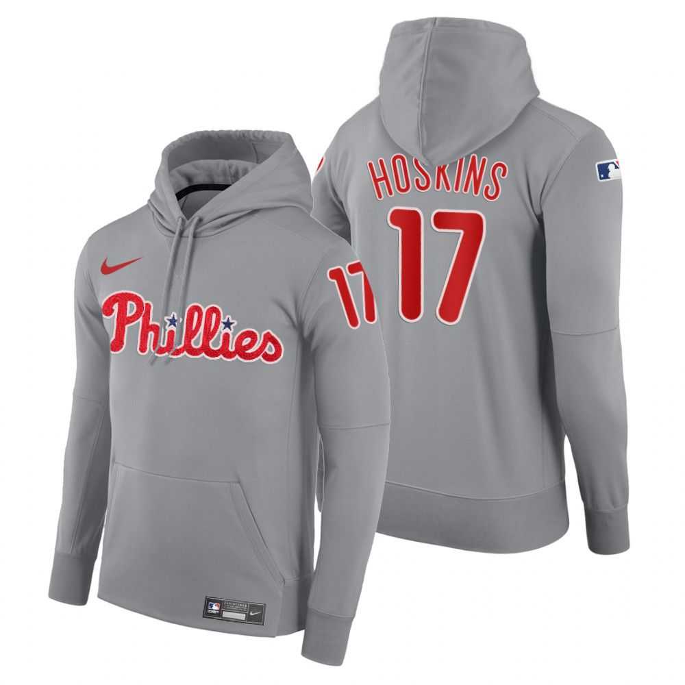 Men Philadelphia Phillies 17 Hoskins gray road hoodie 2021 MLB Nike Jerseys